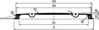 第一機材 一般型角枠マンホール蓋 DMHB-P （2トン用・パッキン付簡易密閉型） 寸法図