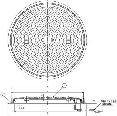 伊藤鉄工（IGS） 一般型丸枠マンホール蓋 MCARG（中荷重用・パッキン付簡易密閉型） 寸法図
