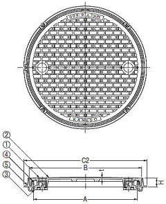 カネソウ 鍵付式丸枠マンホール蓋（簡易密閉型） MKLY-6丸・MKLY-2丸 寸法図