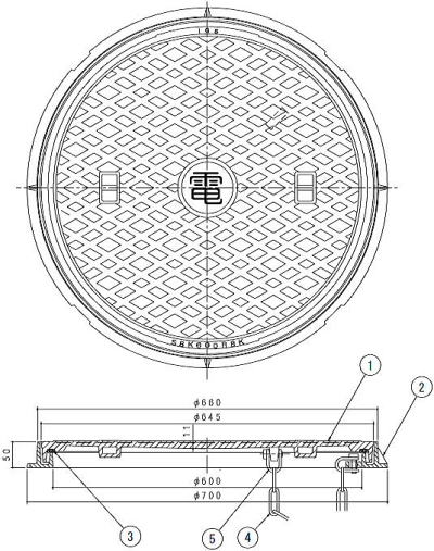 伊藤鉄工（IGS） ハンドホール蓋 丸桝タイプ R8K（軽荷重用・簡易防水型） 寸法図